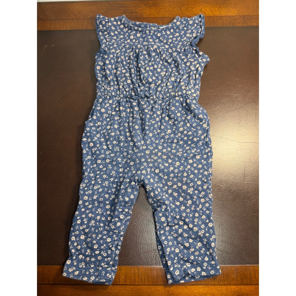 Old Navy Baby Girl Blue Floral Flutter Sleeve Jumpsuit 12-18M